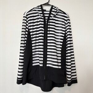 Zenergy by Chico's Zip Hoodie Womens 3 XL Black White Striped Mesh